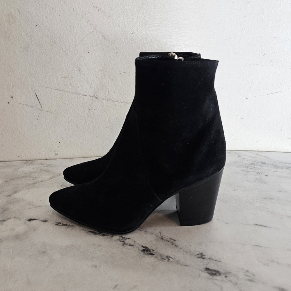 Alumnae Crosta Nero Black Suede Pointed Toe Heeled Ankle Boots 5.5 NWT - Picture 4 of 8